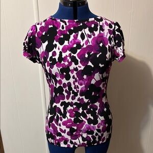 Worthington Purple and Black Floral Short Sleeve Top